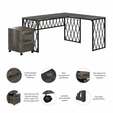 City Park 60W L Shaped Desk With Drawers By Kathy Ireland Home - Driftwood Gray 15 City Park 60W L Shaped Desk With Drawers By Kathy Ireland Home - Driftwood Gray - Image 13