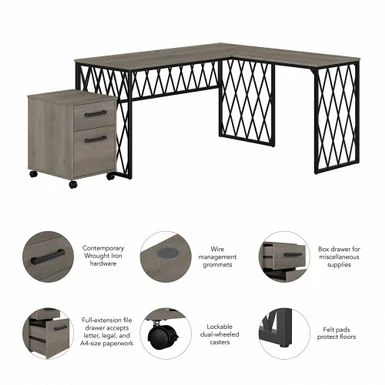 City Park 60W L Shaped Desk With Drawers By Kathy Ireland Home - Driftwood Gray 6 City Park 60W L Shaped Desk With Drawers By Kathy Ireland Home - Driftwood Gray - Image 4