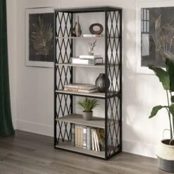 City Park Industrial 5 Shelf Bookcase By Kathy Ireland Home - Driftwood Gray