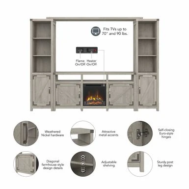 Cottage Grove Electric Fireplace Entertainment Stand By Bush Furniture - Restored Gray 6 Cottage Grove Electric Fireplace Entertainment Stand By Bush Furniture - Restored Gray - Image 4