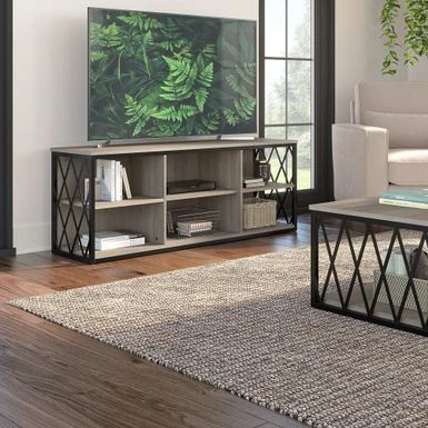City Park Industrial TV Stand For 70 Inch TV By Kathy Ireland Home - Dark Gray Hickory 4 City Park Industrial TV Stand For 70 Inch TV By Kathy Ireland Home - Dark Gray Hickory - Image 2