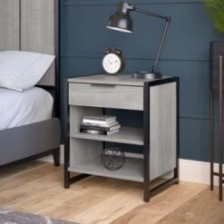 Atria Small Nightstand With Drawer And Shelves By Bush Furniture - Platinum Gray