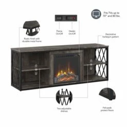 City Park 60W Electric Fireplace TV Stand By Kathy Ireland Home - Dark Gray Hickory -Kathy Ireland 220c3ab2 b341 47a7 a48f 632c33d2af8b