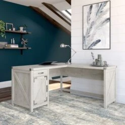 Cottage Grove 60W L Shaped Desk With Storage By Bush Furniture - Restored Gray -Kathy Ireland 226dc232 b8c4 4b31 8dad 14847f49c563