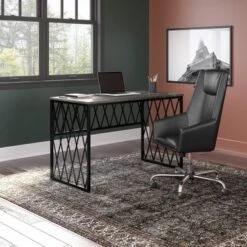 City Park 48W Industrial Writing Desk By Kathy Ireland Home - Dark Gray Hickory