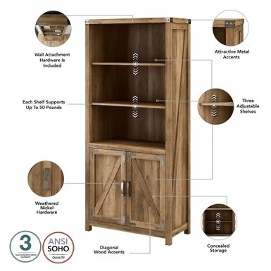 Cottage Grove L Desk With File Cabinet And Bookcase By Bush Furniture - Reclaimed Pine 20 Cottage Grove L Desk With File Cabinet And Bookcase By Bush Furniture - Reclaimed Pine - Image 18