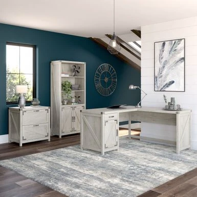 Cottage Grove L Desk With File Cabinet And Bookcase By Bush Furniture - Reclaimed Pine 4 Cottage Grove L Desk With File Cabinet And Bookcase By Bush Furniture - Reclaimed Pine - Image 2