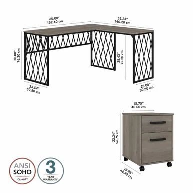 City Park 60W L Shaped Desk With Drawers By Kathy Ireland Home - Driftwood Gray 10 City Park 60W L Shaped Desk With Drawers By Kathy Ireland Home - Driftwood Gray - Image 8