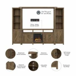 Cottage Grove Electric Fireplace Entertainment Stand By Bush Furniture - Reclaimed Pine -Kathy Ireland 58e57c8f 4b7c 4020 a965 c53e2d74f484