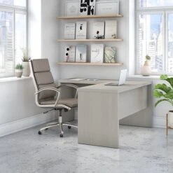 Office By Kathy Ireland® Echo L Shaped Desk, Gray Sand (ECH026GS)
