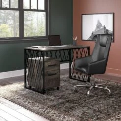 City Park 48W Writing Desk With Drawers By Kathy Ireland Home - Dark Gray Hickory