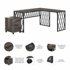 City Park 60W L Shaped Desk With Drawers By Kathy Ireland Home - Dark Gray Hickory -Kathy Ireland 5fee9e5e 2fb3 4c7f b5b1 1a0cf5da392d