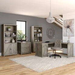 Cottage Grove Tall 5 Shelf Bookcase With Doors By Bush Furniture - Reclaimed Pine -Kathy Ireland 6862c2d2 abed 4938 bc97 028f74204262