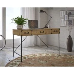 Ironworks 48W Writing Desk From Kathy Ireland Home By Bush Furniture - Vintage Golden Pine