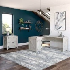 Cottage Grove 60W L Shaped Desk With File Cabinet By Bush Furniture - Restored Gray -Kathy Ireland 6be9e250 a895 4cb8 b849 4f70888118e2