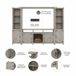 Cottage Grove Electric Fireplace Entertainment Stand By Bush Furniture - Reclaimed Pine -Kathy Ireland 78f70066 a544 4c21 b022 74f75477f013