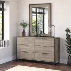 Atria 6 Drawer Dresser With Mirror By Bush Furniture - Modern Hickory