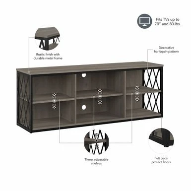 City Park Industrial TV Stand For 70 Inch TV By Kathy Ireland Home - Dark Gray Hickory 9 City Park Industrial TV Stand For 70 Inch TV By Kathy Ireland Home - Dark Gray Hickory - Image 7