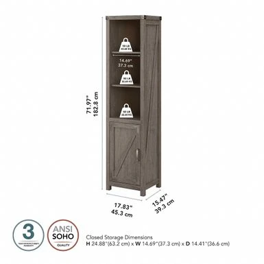 Cottage Grove Tall Narrow 5 Shelf Bookcase With Door By Bush Furniture - Restored Gray 13 Cottage Grove Tall Narrow 5 Shelf Bookcase With Door By Bush Furniture - Restored Gray - Image 11