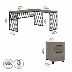 City Park 60W L Shaped Desk With Drawers By Kathy Ireland Home - Dark Gray Hickory -Kathy Ireland 920a7a52 f323 4663 ae18 7b3a67ab5552