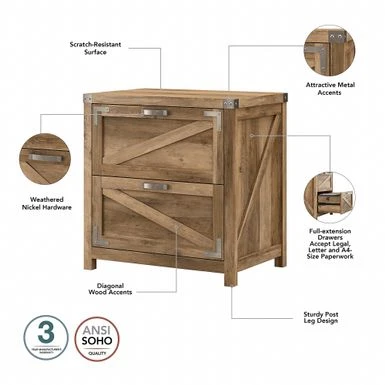 Cottage Grove L Desk With File Cabinet And Bookcase By Bush Furniture - Reclaimed Pine 19 Cottage Grove L Desk With File Cabinet And Bookcase By Bush Furniture - Reclaimed Pine - Image 17