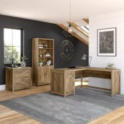Cottage Grove L Desk With File Cabinet And Bookcase By Bush Furniture - Cottage White -Kathy Ireland 99ce817a 6dd3 449e a9ff 13d7fae00eca