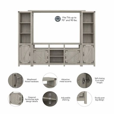 Cottage Grove 65W Farmhouse Entertainment Center By Bush Furniture - Restored Gray 6 Cottage Grove 65W Farmhouse Entertainment Center By Bush Furniture - Restored Gray - Image 4