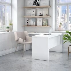 Office By Kathy Ireland® Echo L Shaped Desk, Pure White/Pure White (ECH026PW)