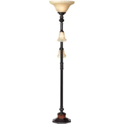 Kathy Ireland Sonnett Vintage Rustic Torchiere Floor Lamp With Side Lights 72" Tall Bronze Champagne Alabaster Glass Shade For Living Room Reading -Kathy Ireland GUEST 0773daa4 0a02 460c a4d5 93b901564925