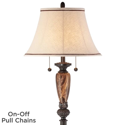 Kathy Ireland Sonnett Vintage Rustic Floor Lamp With Black Riser 68" Tall Bronze Metal Faux Marble Ivory Linen Bell Shade For Living Room Bedroom Home 4 Kathy Ireland Sonnett Vintage Rustic Floor Lamp With Black Riser 68" Tall Bronze Metal Faux Marble Ivory Linen Bell Shade For Living Room Bedroom Home - Image 2