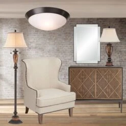 Kathy Ireland Sonnett Vintage Rustic Floor Lamp 63 1/2" Tall Bronze Metal Faux Marble Ivory Linen Bell Shade For Living Room Bedroom Office House Home -Kathy Ireland GUEST 23457e61 bb8a 472d b31b e899d88a6acf