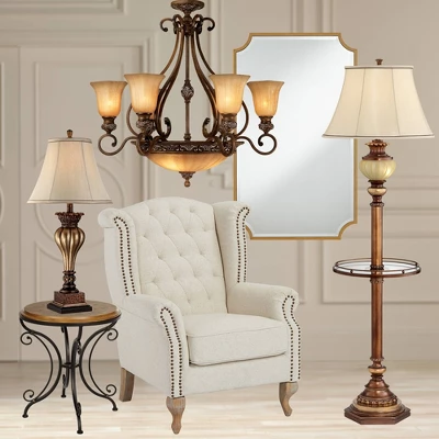 Kathy Ireland Sterling Estate Golden Bronze Chandelier 34 1/2" Wide Rustic Champagne Bowl Shade 9-Light Fixture For Dining Room House Kitchen Island 8 Kathy Ireland Sterling Estate Golden Bronze Chandelier 34 1/2" Wide Rustic Champagne Bowl Shade 9-Light Fixture For Dining Room House Kitchen Island - Image 6