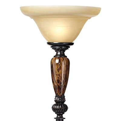 Kathy Ireland Sonnett Vintage Rustic Torchiere Floor Lamp 72" Tall Bronze Faux Marble Alabaster Glass Shade For Living Room Bedroom Office House Home 4 Kathy Ireland Sonnett Vintage Rustic Torchiere Floor Lamp 72" Tall Bronze Faux Marble Alabaster Glass Shade For Living Room Bedroom Office House Home - Image 2