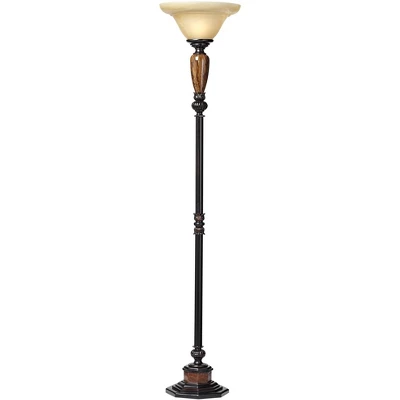 Kathy Ireland Sonnett Vintage Rustic Torchiere Floor Lamp 72" Tall Bronze Faux Marble Alabaster Glass Shade For Living Room Bedroom Office House Home 6 Kathy Ireland Sonnett Vintage Rustic Torchiere Floor Lamp 72" Tall Bronze Faux Marble Alabaster Glass Shade For Living Room Bedroom Office House Home - Image 4