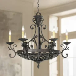 Kathy Ireland Dark Bronze Chandelier Lighting 32 1/2" Wide Industrial 6-Light Fixture For Dining Room House Foyer Kitchen Entryway