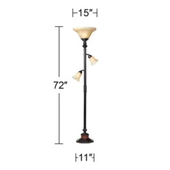 Kathy Ireland Sonnett Vintage Rustic Torchiere Floor Lamp With Side Lights 72" Tall Bronze Champagne Alabaster Glass Shade For Living Room Reading -Kathy Ireland GUEST 71561a87 3a83 487a ba64 23c058075a9e