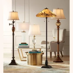 Kathy Ireland Vintage Swing Arm Floor Lamp 61" Tall Bronze Marble Font Faux Silk Shade For Living Room Reading House Bedroom Home -Kathy Ireland GUEST 72d2b8a4 03bd 4526 8dea aeb2e8c78e92