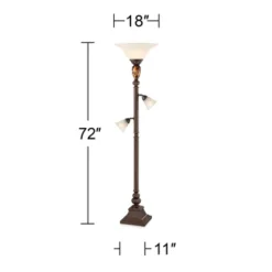 Kathy Ireland Mulholland Vintage Rustic Torchiere Floor Lamp With Side Lights 72" Tall Bronze Tortoise Shell Frosted Glass For Living Room Reading -Kathy Ireland GUEST 9179ca99 eb52 4b01 9ecf 85cdda3a7c15