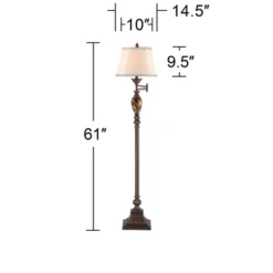 Kathy Ireland Vintage Swing Arm Floor Lamp 61" Tall Bronze Marble Font Faux Silk Shade For Living Room Reading House Bedroom Home -Kathy Ireland GUEST ae29cef7 7d38 4675 92b9 aa8ba13870da