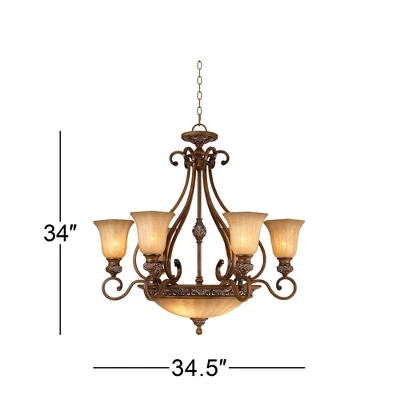 Kathy Ireland Sterling Estate Golden Bronze Chandelier 34 1/2" Wide Rustic Champagne Bowl Shade 9-Light Fixture For Dining Room House Kitchen Island 6 Kathy Ireland Sterling Estate Golden Bronze Chandelier 34 1/2" Wide Rustic Champagne Bowl Shade 9-Light Fixture For Dining Room House Kitchen Island - Image 4
