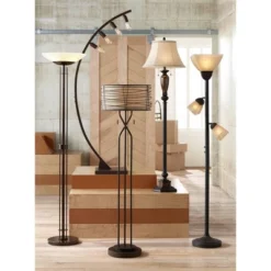 Kathy Ireland Sonnett Vintage Rustic Floor Lamp 63 1/2" Tall Bronze Metal Faux Marble Ivory Linen Bell Shade For Living Room Bedroom Office House Home -Kathy Ireland GUEST b6b04e7f 9024 482f 8805 51f68878b26f