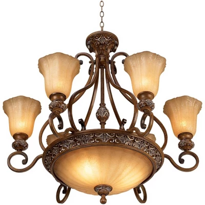Kathy Ireland Sterling Estate Golden Bronze Chandelier 34 1/2" Wide Rustic Champagne Bowl Shade 9-Light Fixture For Dining Room House Kitchen Island 5 Kathy Ireland Sterling Estate Golden Bronze Chandelier 34 1/2" Wide Rustic Champagne Bowl Shade 9-Light Fixture For Dining Room House Kitchen Island - Image 3