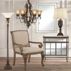 Kathy Ireland Vintage Torchiere Floor Lamp 72" Tall Bronze Tortoise Shell Font Frosted Glass Shade For Living Room Reading House -Kathy Ireland GUEST d31952f9 fbfa 4386 8788 dd741a53c516