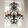 Kathy Ireland French Bronze Chandelier 31" Wide Rustic Crystal Amber Bell Glass 5-Light Fixture For Dining Room House Home Kitchen