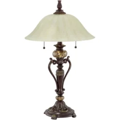 Kathy Ireland Amor Traditional Table Lamp 26" High Bronze Alabaster With Table Top Dimmer Champagne Glass Shade For Bedroom Living Room Bedside Office -Kathy Ireland GUEST dc315b5a 72c6 4ffb bf18 a10a4893f622
