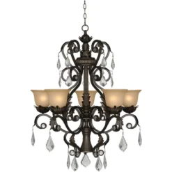 Kathy Ireland French Bronze Chandelier 31" Wide Rustic Crystal Amber Bell Glass 5-Light Fixture For Dining Room House Home Kitchen -Kathy Ireland GUEST df5c9972 ecdd 4a5c 9db4 1027c0a5a40c
