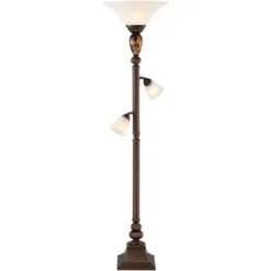 Kathy Ireland Mulholland Vintage Rustic Torchiere Floor Lamp With Side Lights 72" Tall Bronze Tortoise Shell Frosted Glass For Living Room Reading -Kathy Ireland GUEST e7d20fdf 8d36 4421 b36c cff044495e15