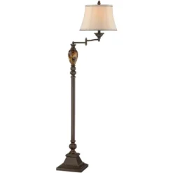Kathy Ireland Vintage Swing Arm Floor Lamp 61" Tall Bronze Marble Font Faux Silk Shade For Living Room Reading House Bedroom Home -Kathy Ireland GUEST fa572f18 7cec 423a 83e5 2847bc618b18
