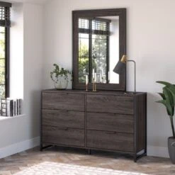 Atria 6 Drawer Dresser With Mirror By Bush Furniture - Charcoal Gray