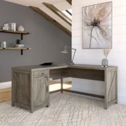 Cottage Grove 60W L Shaped Desk With Storage By Bush Furniture - Restored Gray